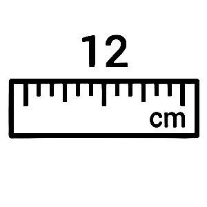 Einfache Schwarz-Weiß-Zeichnung eines Lineals mit Zentimeter-Einheiten, beschriftet mit 12 cm oberhalb des Lineals und cm rechts neben dem Lineal.
