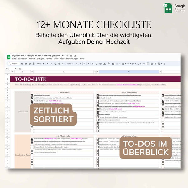 Digitaler Hochzeitsplaner – Google Sheets