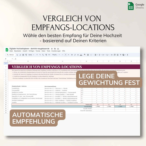 Digitaler Hochzeitsplaner – Google Sheets