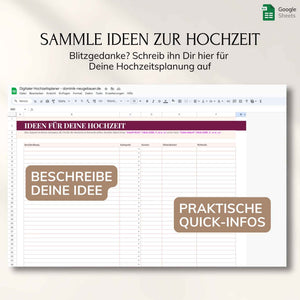 Digitaler Hochzeitsplaner – Google Sheets