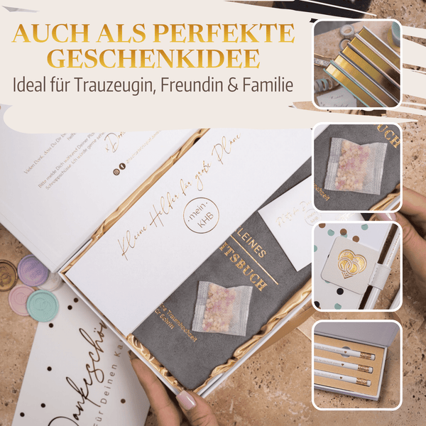 Mein kleines Hochzeitsbuch - Eleganter Nebel" von Mein kleines Hochzeitsbüro: Geschenkset mit Karte, Bleistiften, Tissuepack und Aufbewahrungsbox - perfekt für die Hochzeitsplanung von Brautjungfern, Freundinnen oder Familie.